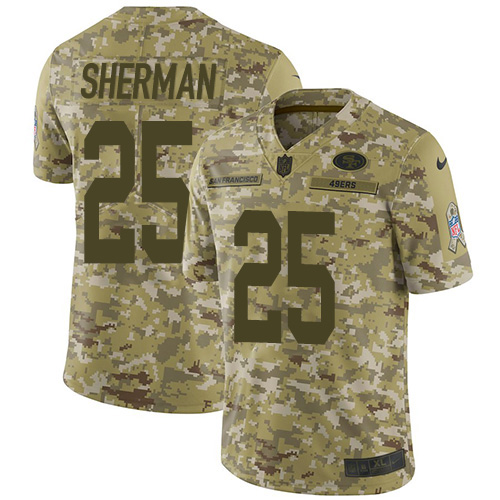 Nike 49ers #25 Richard Sherman Camo Youth Stitched NFL Limited 2018 Salute to Service Jersey Nike 49ers #25 Richard Sherman Camo Youth Stitched NFL Limited 2018 Salute to Service Jersey