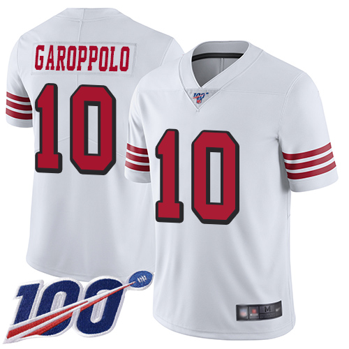 Nike 49ers #10 Jimmy Garoppolo White Rush Youth Stitched NFL Limited 100th Season Jersey Nike 49ers #10 Jimmy Garoppolo White Rush Youth Stitched NFL Limited 100th Season Jersey