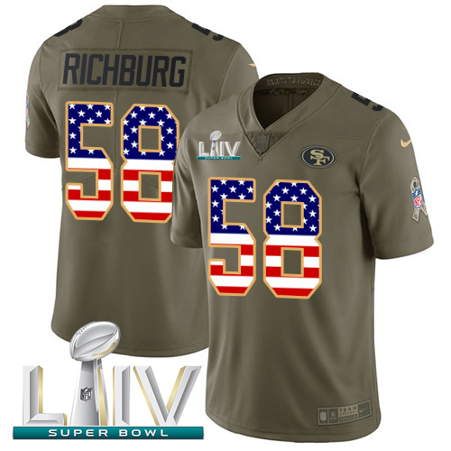 Nike 49ers #58 Weston Richburg Olive/USA Flag Super Bowl LIV 2020 Youth Stitched NFL Limited 2017 Salute To Service Jersey Nike 49ers #58 Weston Richburg Olive/USA Flag Super Bowl LIV 2020 Youth Stitched NFL Limited 2017 Salute To Service Jersey