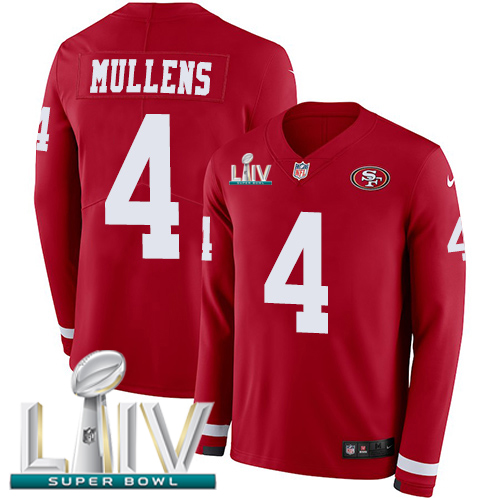 Nike 49ers #4 Nick Mullens Red Super Bowl LIV 2020 Team Color Youth Stitched NFL Limited Therma Long Sleeve Jersey Nike 49ers #4 Nick Mullens Red Super Bowl LIV 2020 Team Color Youth Stitched NFL Limited Therma Long Sleeve Jersey