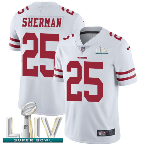 Nike 49ers #25 Richard Sherman White Super Bowl LIV 2020 Youth Stitched NFL Vapor Untouchable Limited Jersey Nike 49ers #25 Richard Sherman White Super Bowl LIV 2020 Youth Stitched NFL Vapor Untouchable Limited Jersey