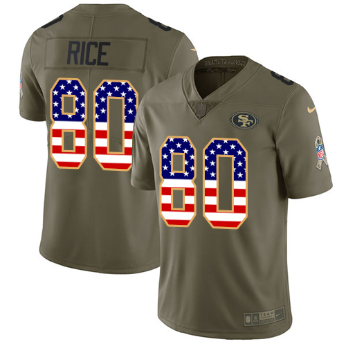 Nike 49ers #80 Jerry Rice Olive/USA Flag Youth Stitched NFL Limited 2017 Salute to Service Jersey Nike 49ers #80 Jerry Rice Olive/USA Flag Youth Stitched NFL Limited 2017 Salute to Service Jersey