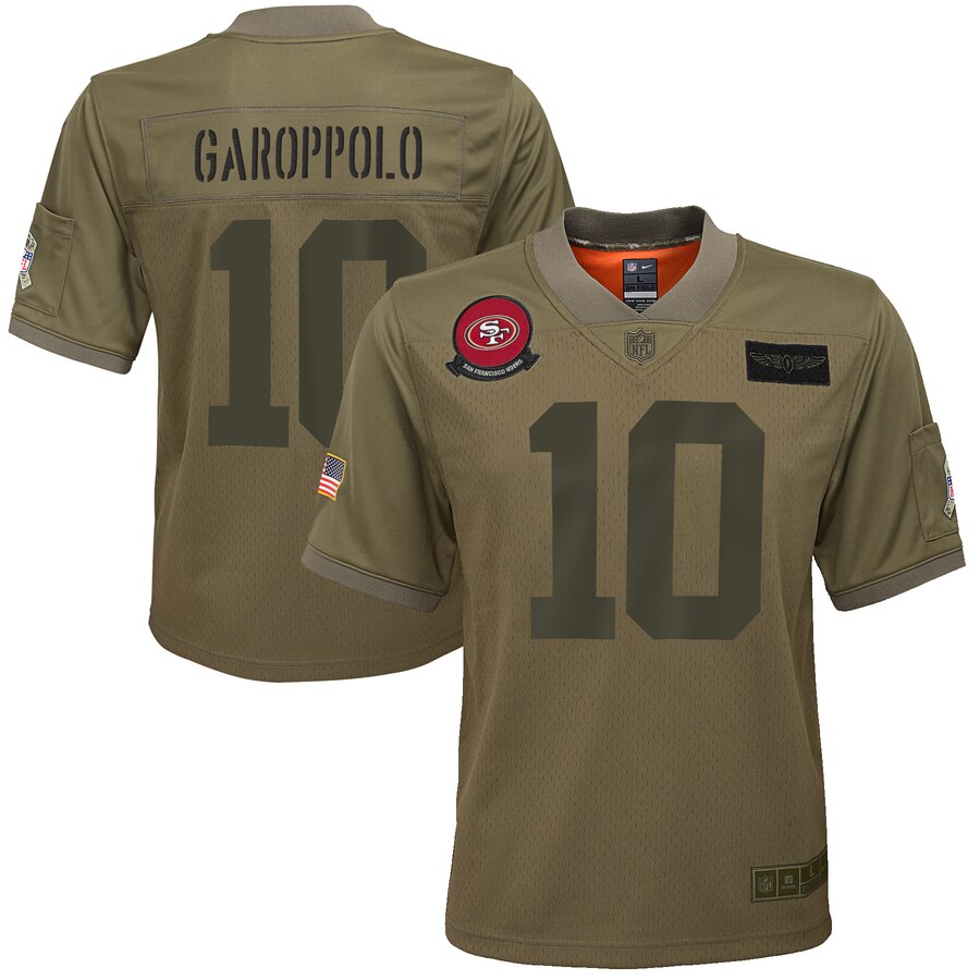 Youth San Francisco 49ers #10 Jimmy Garoppolo Nike Camo 2019 Salute to Service Game Jersey Youth San Francisco 49ers #10 Jimmy Garoppolo Nike Camo 2019 Salute to Service Game Jersey