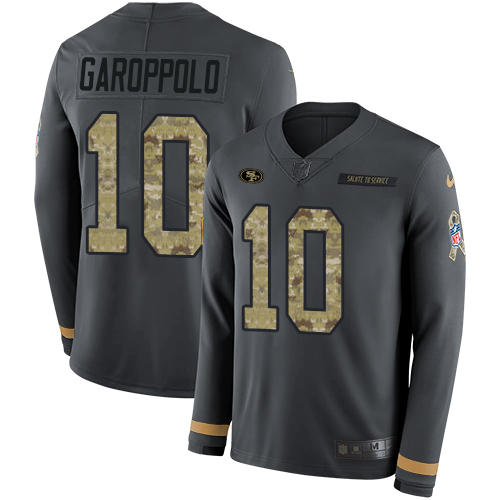 Nike 49ers #10 Jimmy Garoppolo Anthracite Salute to Service Youth Stitched NFL Limited Therma Long Sleeve Jersey Nike 49ers #10 Jimmy Garoppolo Anthracite Salute to Service Youth Stitched NFL Limited Therma Long Sleeve Jersey