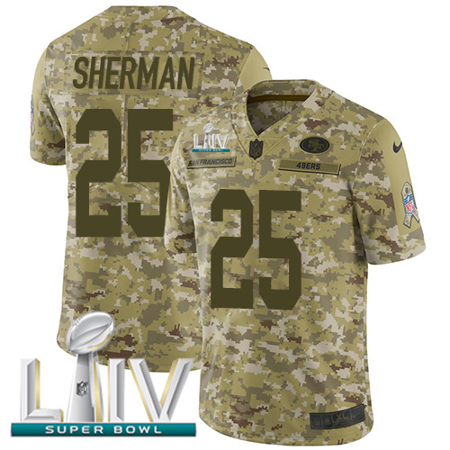 Nike 49ers #25 Richard Sherman Camo Super Bowl LIV 2020 Youth Stitched NFL Limited 2018 Salute To Service Jersey Nike 49ers #25 Richard Sherman Camo Super Bowl LIV 2020 Youth Stitched NFL Limited 2018 Salute To Service Jersey