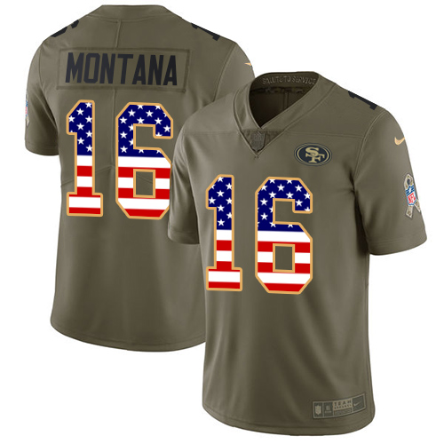 Nike 49ers #16 Joe Montana Olive/USA Flag Youth Stitched NFL Limited 2017 Salute to Service Jersey Nike 49ers #16 Joe Montana Olive/USA Flag Youth Stitched NFL Limited 2017 Salute to Service Jersey