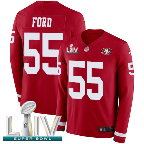 Nike 49ers #55 Dee Ford Red Super Bowl LIV 2020 Team Color Youth Stitched NFL Limited Therma Long Sleeve Jersey Nike 49ers #55 Dee Ford Red Super Bowl LIV 2020 Team Color Youth Stitched NFL Limited Therma Long Sleeve Jersey