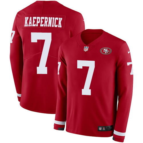 Nike 49ers #7 Colin Kaepernick Red Team Color Youth Stitched NFL Limited Therma Long Sleeve Jersey Nike 49ers #7 Colin Kaepernick Red Team Color Youth Stitched NFL Limited Therma Long Sleeve Jersey