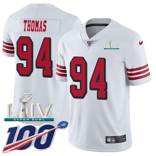 Nike 49ers #94 Solomon Thomas White Super Bowl LIV 2020 Rush Youth Stitched NFL Limited 100th Season Jersey Nike 49ers #94 Solomon Thomas White Super Bowl LIV 2020 Rush Youth Stitched NFL Limited 100th Season Jersey