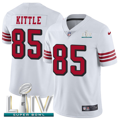 Nike 49ers #85 George Kittle White Super Bowl LIV 2020 Rush Youth Stitched NFL Vapor Untouchable Limited Jersey Nike 49ers #85 George Kittle White Super Bowl LIV 2020 Rush Youth Stitched NFL Vapor Untouchable Limited Jersey