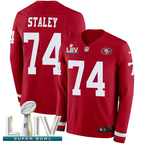 Nike 49ers #74 Joe Staley Red Super Bowl LIV 2020 Team Color Youth Stitched NFL Limited Therma Long Sleeve Jersey Nike 49ers #74 Joe Staley Red Super Bowl LIV 2020 Team Color Youth Stitched NFL Limited Therma Long Sleeve Jersey