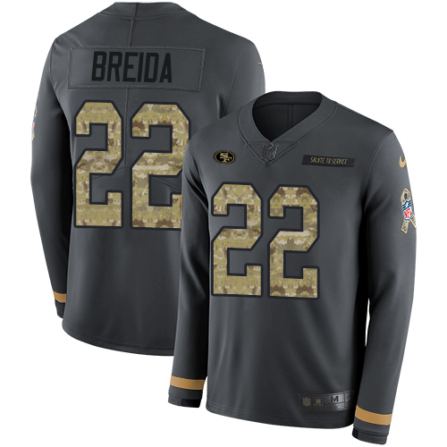Nike 49ers #22 Matt Breida Anthracite Salute to Service Youth Stitched NFL Limited Therma Long Sleeve Jersey Nike 49ers #22 Matt Breida Anthracite Salute to Service Youth Stitched NFL Limited Therma Long Sleeve Jersey