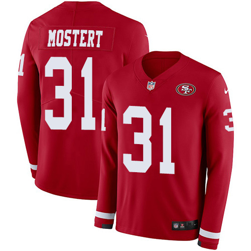 Nike 49ers #31 Raheem Mostert Red Team Color Youth Stitched NFL Limited Therma Long Sleeve Jersey Nike 49ers #31 Raheem Mostert Red Team Color Youth Stitched NFL Limited Therma Long Sleeve Jersey