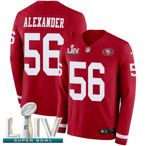 Nike 49ers #56 Kwon Alexander Red Super Bowl LIV 2020 Team Color Youth Stitched NFL Limited Therma Long Sleeve Jersey Nike 49ers #56 Kwon Alexander Red Super Bowl LIV 2020 Team Color Youth Stitched NFL Limited Therma Long Sleeve Jersey