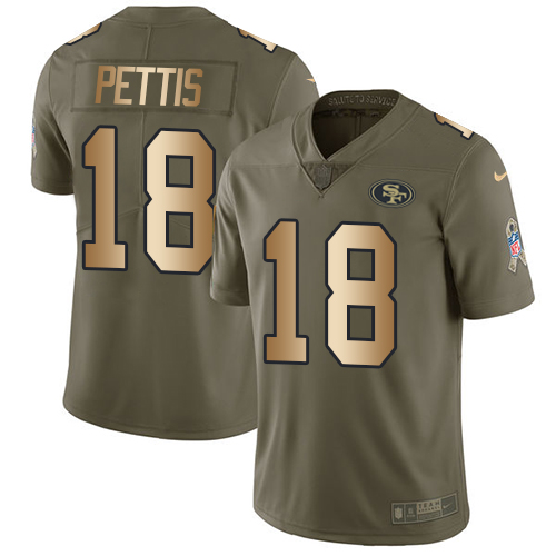 Nike 49ers #18 Dante Pettis Olive/Gold Youth Stitched NFL Limited 2017 Salute to Service Jersey Nike 49ers #18 Dante Pettis Olive/Gold Youth Stitched NFL Limited 2017 Salute to Service Jersey