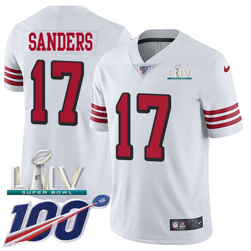 Nike 49ers #17 Emmanuel Sanders White Super Bowl LIV 2020 Rush Youth Stitched NFL Limited 100th Season Jersey Nike 49ers #17 Emmanuel Sanders White Super Bowl LIV 2020 Rush Youth Stitched NFL Limited 100th Season Jersey