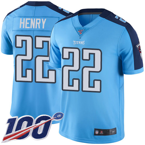 Nike Titans #22 Derrick Henry Light Blue Youth Stitched NFL Limited Rush 100th Season Jersey