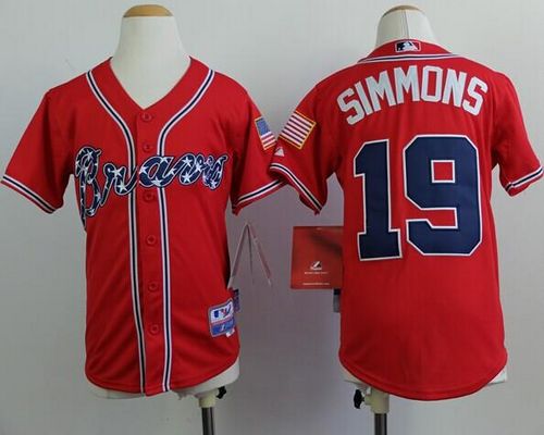 Braves #19 Andrelton Simmons Red Cool Base Stitched Youth MLB Jersey Braves #19 Andrelton Simmons Red Cool Base Stitched Youth MLB Jersey