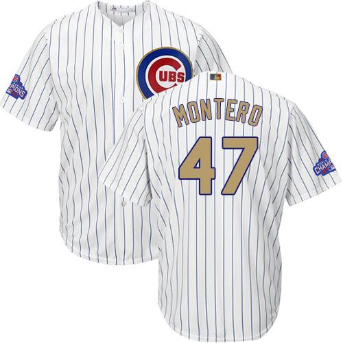 Cubs #47 Miguel Montero White(Blue Strip) 2017 Gold Program Cool Base Stitched Youth MLB Jersey Cubs #47 Miguel Montero White(Blue Strip) 2017 Gold Program Cool Base Stitched Youth MLB Jersey