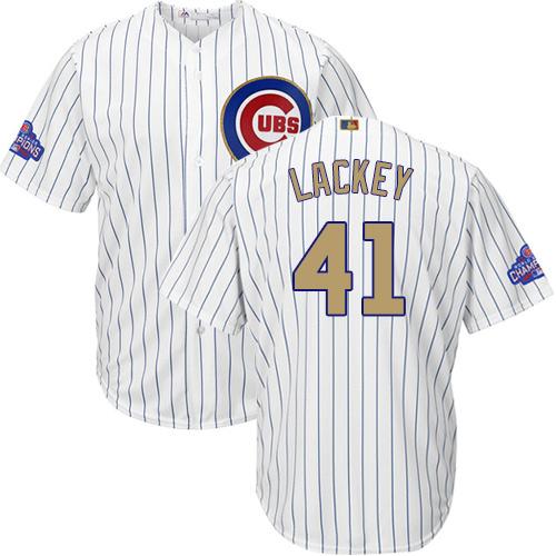 Cubs #41 John Lackey White(Blue Strip) 2017 Gold Program Cool Base Stitched Youth MLB Jersey Cubs #41 John Lackey White(Blue Strip) 2017 Gold Program Cool Base Stitched Youth MLB Jersey