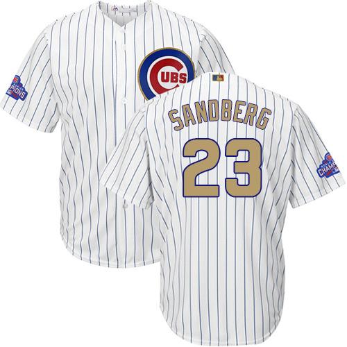 Cubs #23 Ryne Sandberg White(Blue Strip) 2017 Gold Program Cool Base Stitched Youth MLB Jersey Cubs #23 Ryne Sandberg White(Blue Strip) 2017 Gold Program Cool Base Stitched Youth MLB Jersey