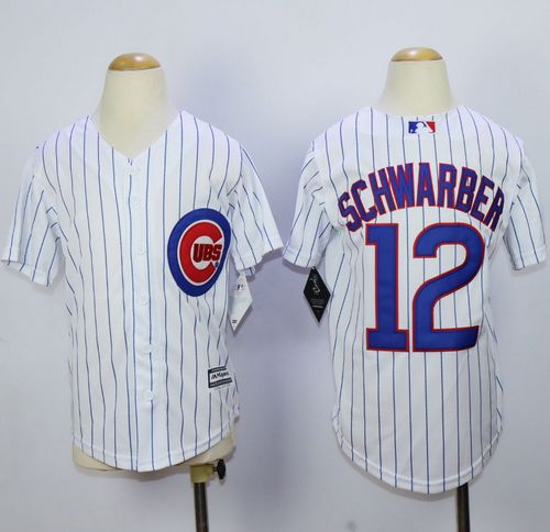 Cubs #12 Kyle Schwarber White(Blue Strip) Cool Base Stitched Youth MLB Jersey Cubs #12 Kyle Schwarber White(Blue Strip) Cool Base Stitched Youth MLB Jersey