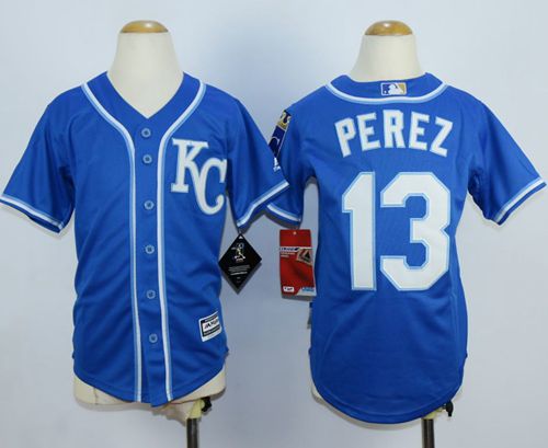 Royals #13 Salvador Perez Blue Cool Base Stitched Youth MLB Jersey Royals #13 Salvador Perez Blue Cool Base Stitched Youth MLB Jersey