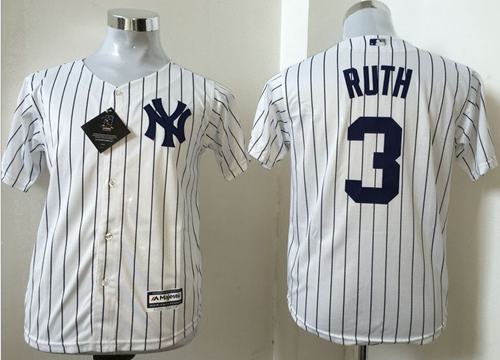 Yankees #3 Babe Ruth White Name Back Stitched Youth MLB Jersey Yankees #3 Babe Ruth White Name Back Stitched Youth MLB Jersey