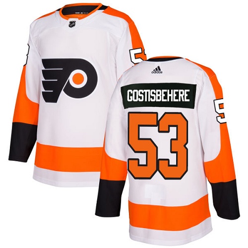 Adidas Flyers #53 Shayne Gostisbehere White Road Authentic Stitched Youth NHL Jersey