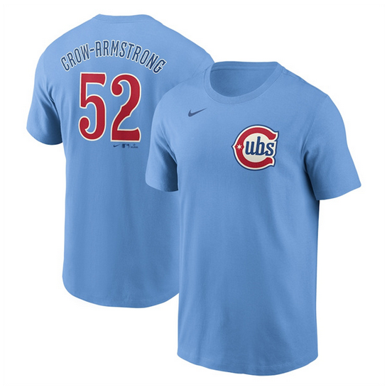 Youth Chicago Cubs #52 Pete Crow-Armstrong Baby Blue Fuse Name & Number T-Shirt