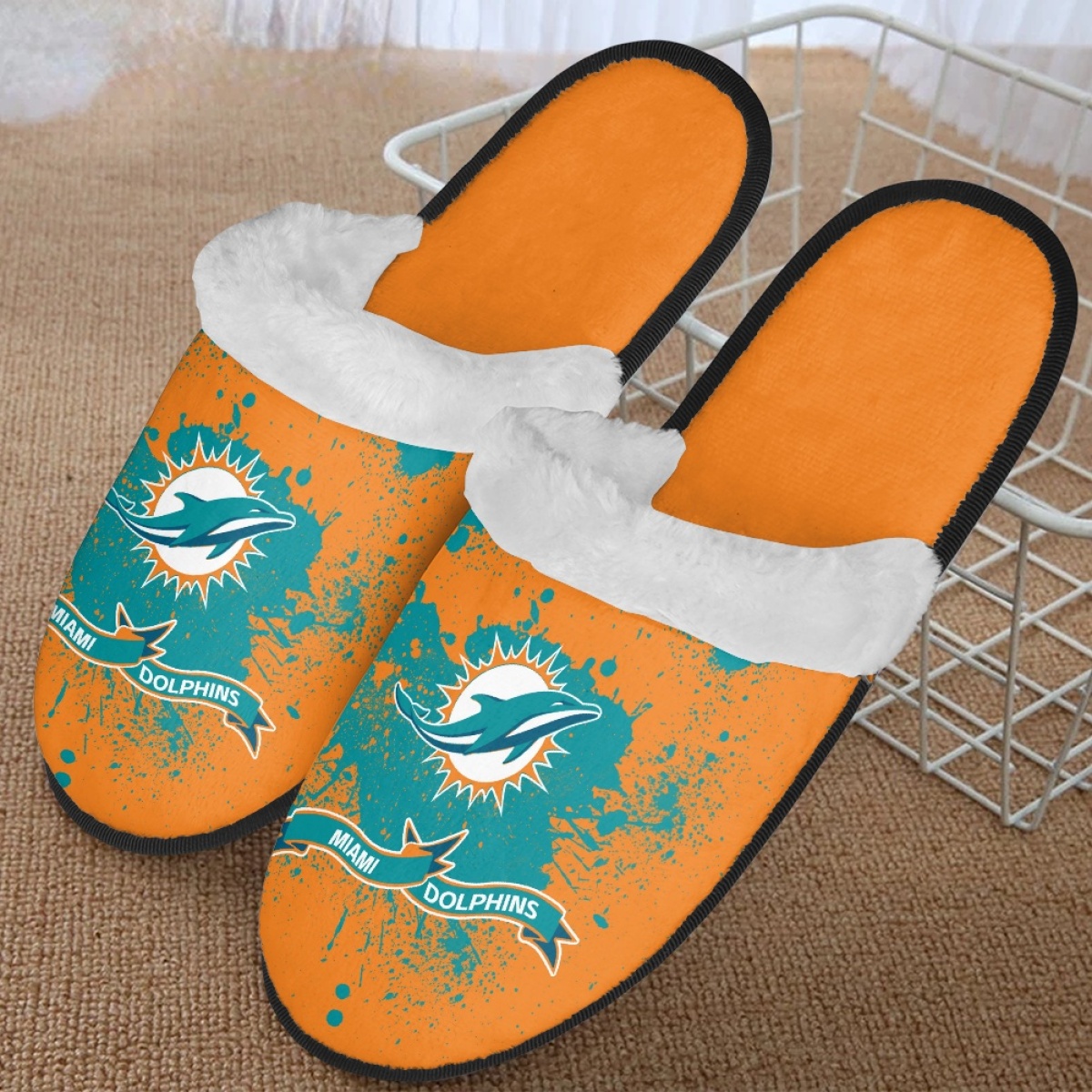 Men's Miami Dolphins Team Logo Staycation Slippers/Shoes(Pls check description for details) 001 Men's Miami Dolphins Team Logo Staycation Slippers/Shoes(Pls check description for details) 001