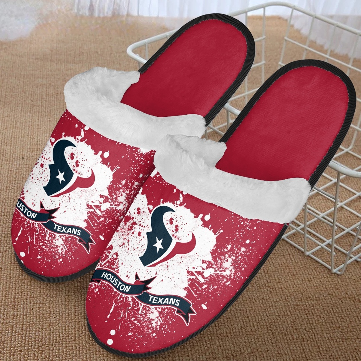 Men's Houston Texans Team Logo Staycation Slippers/Shoes(Pls check description for details) 001 Men's Houston Texans Team Logo Staycation Slippers/Shoes(Pls check description for details) 001