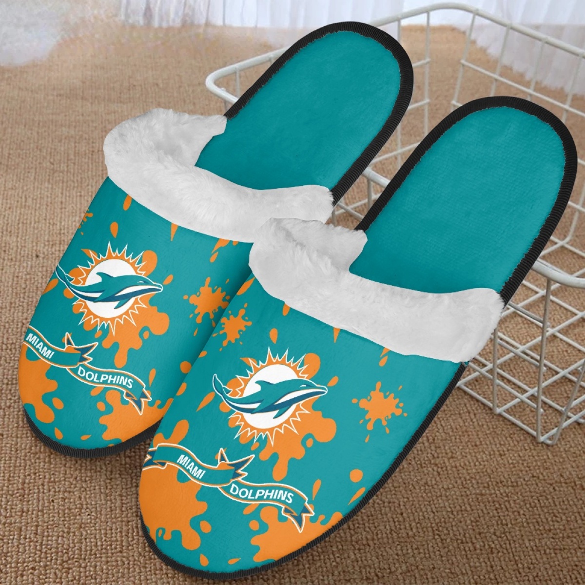 Men's Miami Dolphins Team Logo Staycation Slippers/Shoes(Pls check description for details) 002 Men's Miami Dolphins Team Logo Staycation Slippers/Shoes(Pls check description for details) 002