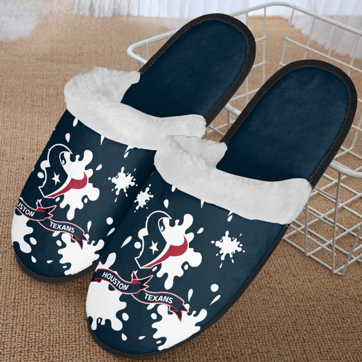 Men's Houston Texans Team Logo Staycation Slippers/Shoes(Pls check description for details) 002 Men's Houston Texans Team Logo Staycation Slippers/Shoes(Pls check description for details) 002