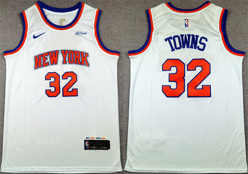 Men's New Yok Knicks #32 Karl-Anthony Towns White 2024 Association Edition Stitched Basketball Jersey Men's New Yok Knicks #32 Karl-Anthony Towns White 2024 Association Edition Stitched Basketball Jersey