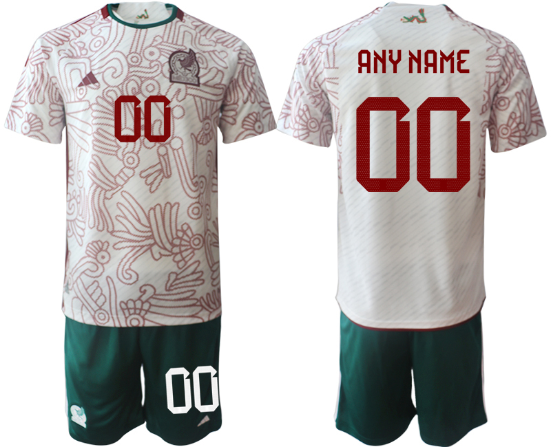 Men's Mexico Custom White Away Soccer Jersey Suit Men's Mexico Custom White Away Soccer Jersey Suit