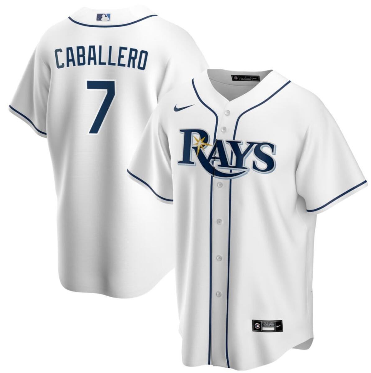 Men's Tampa Bay Rays #7 Jose Caballero White Cool Base Stitched Baseball Jersey Men's Tampa Bay Rays #7 Jose Caballero White Cool Base Stitched Baseball Jersey