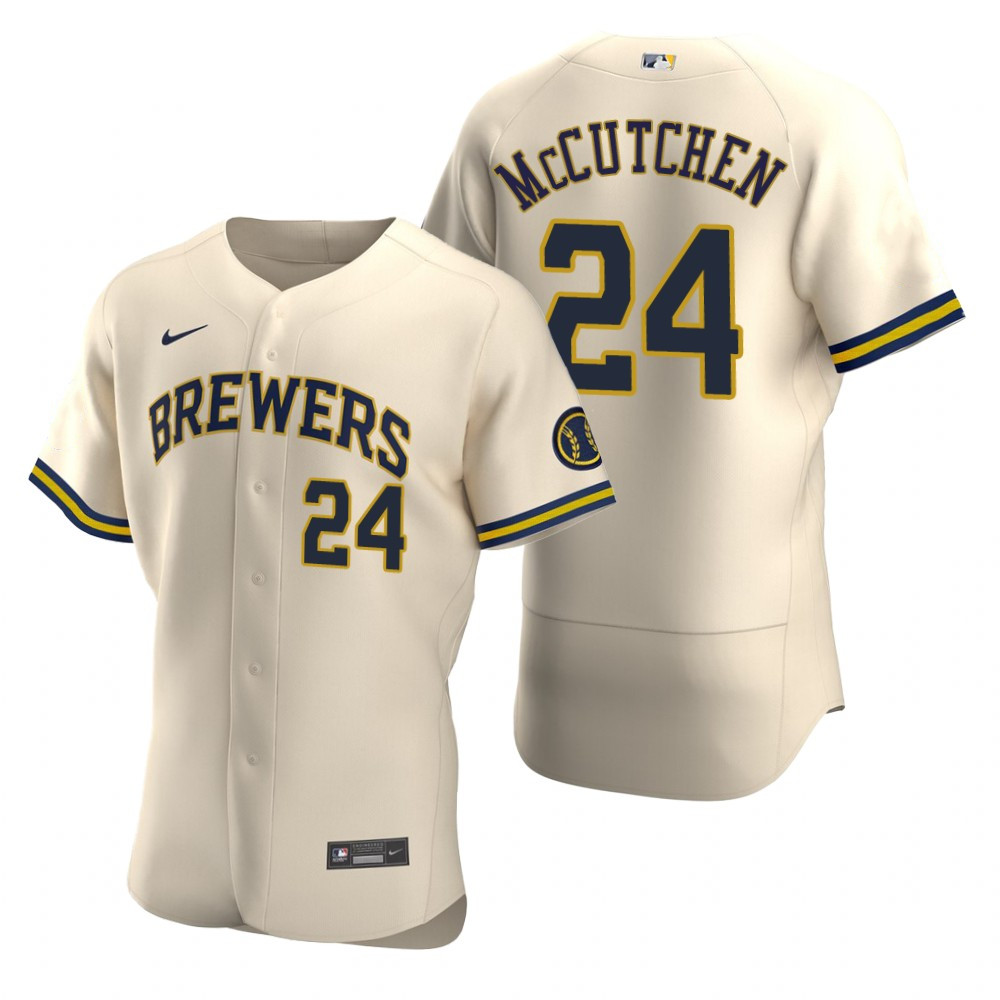 Men's Milwaukee Brewers #24 Andrew McCutchen Cream Flex Base Stitched MLB Jersey Men's Milwaukee Brewers #24 Andrew McCutchen Cream Flex Base Stitched MLB Jersey