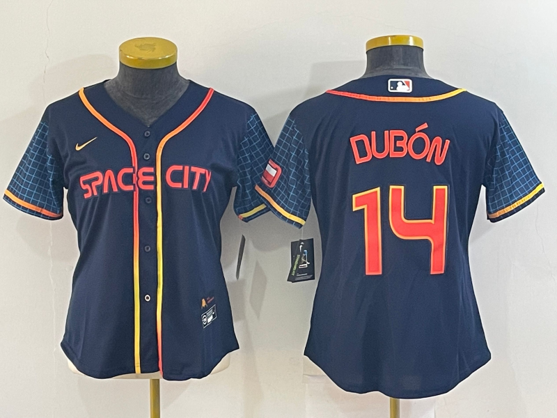 Women's Houston Astros #14 Mauricio Dubón 2022 Navy City Connect Stitched Jersey(Run Small) Women's Houston Astros #14 Mauricio Dubón 2022 Navy City Connect Stitched Jersey(Run Small)