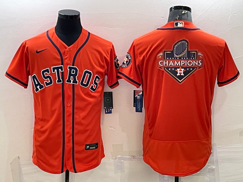 Men's Houston Astros Orange 2022 World Series Champions Team Big Logo Flex Base Stitched Jersey Men's Houston Astros Orange 2022 World Series Champions Team Big Logo Flex Base Stitched Jersey