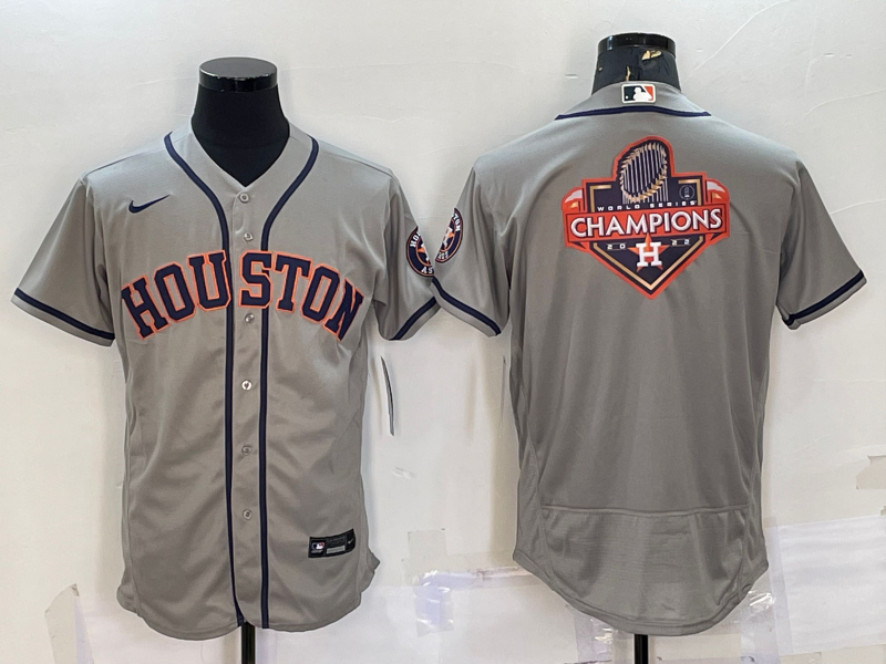 Men's Houston Astros Gray 2022 World Series Champions Team Big Logo Flex Base Stitched Jersey Men's Houston Astros Gray 2022 World Series Champions Team Big Logo Flex Base Stitched Jersey