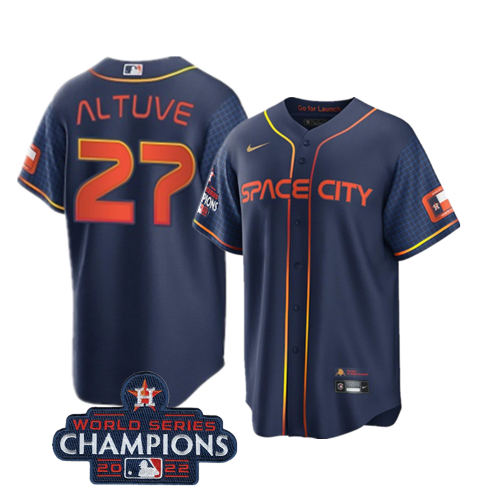 Women's Houston Astros #27 Jose Altuve Navy 2022 World Series Champions Cool Base Stitched Baseball Jersey(Run Small)