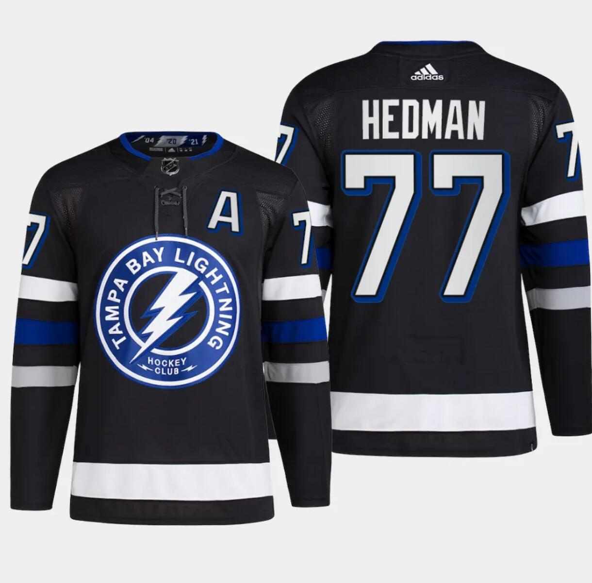 Men's Tampa Bay Lightning #77 Victor Hedman Black Alternate Premier Breakaway Stitched Jersey Men's Tampa Bay Lightning #77 Victor Hedman Black Alternate Premier Breakaway Stitched Jersey