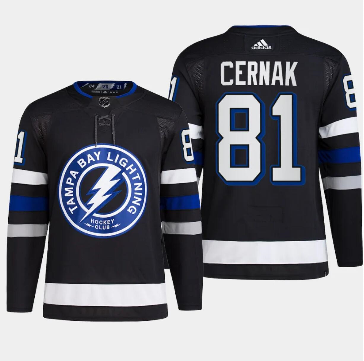 Men's Tampa Bay Lightning #81 Erik Cernak Black Alternate Premier Breakaway Stitched Jersey Men's Tampa Bay Lightning #81 Erik Cernak Black Alternate Premier Breakaway Stitched Jersey