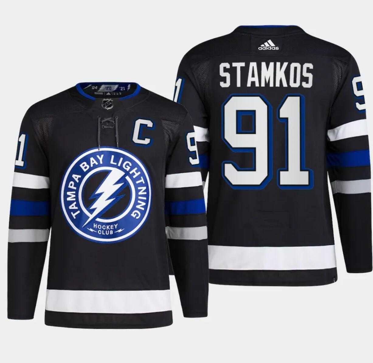 Men's Tampa Bay Lightning #91 Steven Stamkos Black Alternate Premier Breakaway Stitched Jersey Men's Tampa Bay Lightning #91 Steven Stamkos Black Alternate Premier Breakaway Stitched Jersey