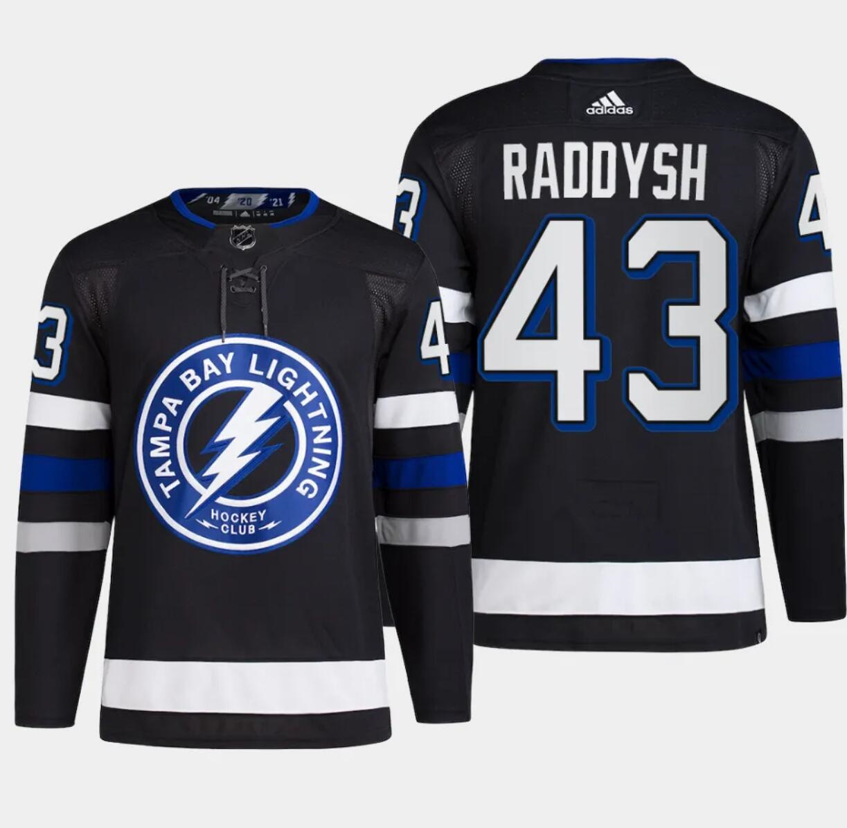 Men's Tampa Bay Lightning #43 Darren Raddysh Black Alternate Premier Breakaway Stitched Jersey Men's Tampa Bay Lightning #43 Darren Raddysh Black Alternate Premier Breakaway Stitched Jersey