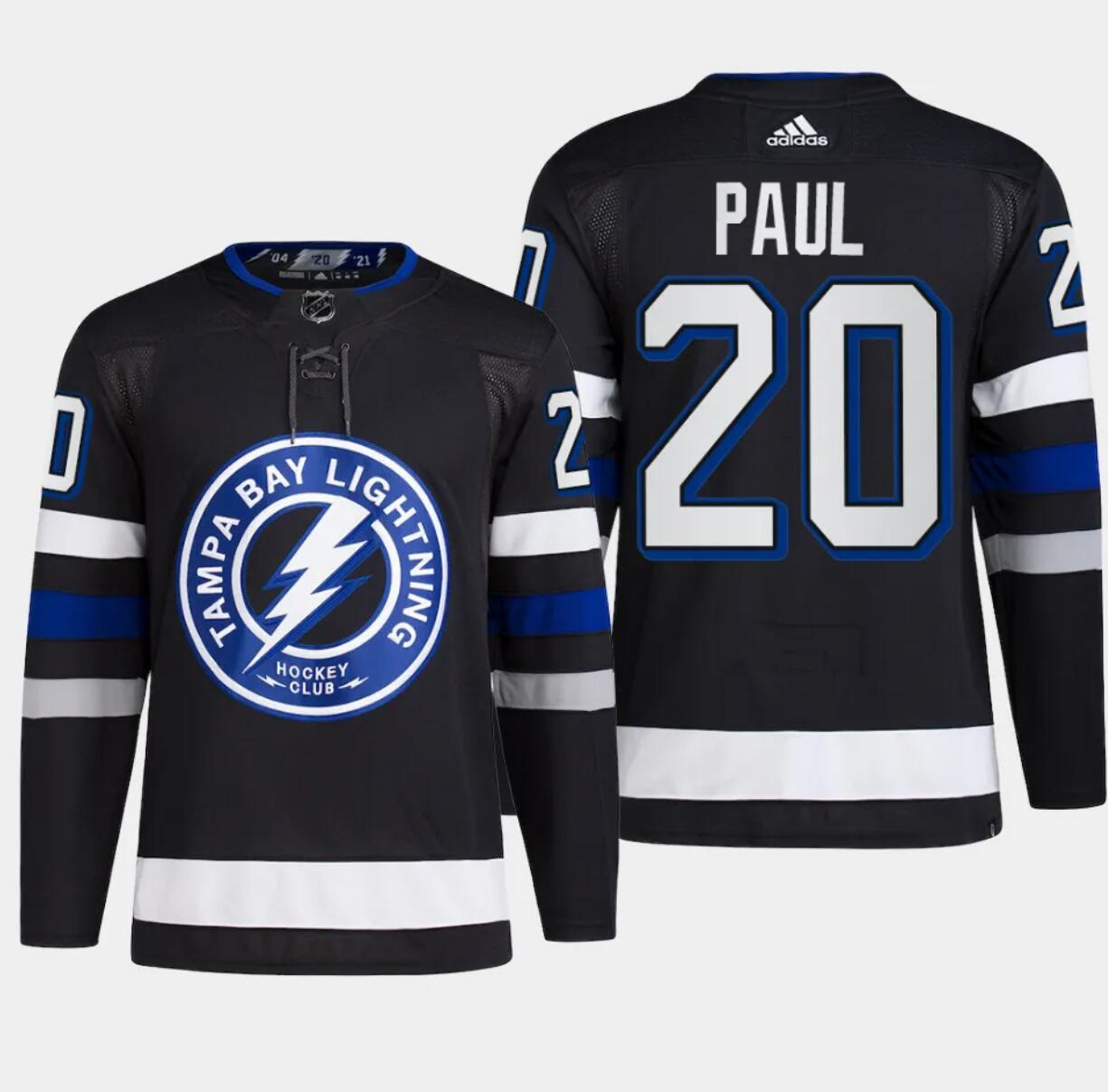 Men's Tampa Bay Lightning #20 Nicholas Paul Black Alternate Premier Breakaway Stitched Jersey Men's Tampa Bay Lightning #20 Nicholas Paul Black Alternate Premier Breakaway Stitched Jersey
