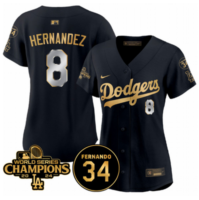 Women's Los Angeles Dodgers Custom Black/Gold 2024 World Series Champions & Fernando Memorial Patch Limited Stitched Baseball Jersey(Run Small) Women's Los Angeles Dodgers Custom Black/Gold 2024 World Series Champions & Fernando Memorial Patch Limited Stitched Baseball Jersey(Run Small)