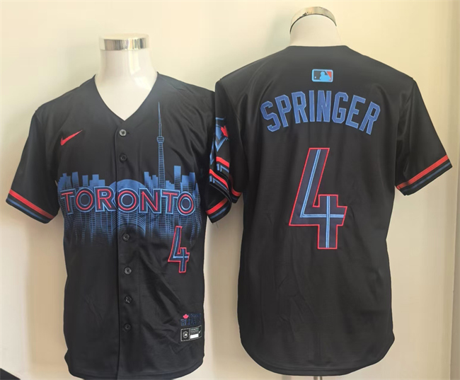 Men's Toronto Blue Jays #4 George Springer Navy 2024 City Connect Limited Stitched Baseball Jersey Men's Toronto Blue Jays #4 George Springer Navy 2024 City Connect Limited Stitched Baseball Jersey