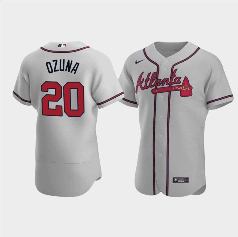 Men's Atlanta Braves #20 Marcell Ozuna Grey Flex Base Stitched Jersey Men's Atlanta Braves #20 Marcell Ozuna Grey Flex Base Stitched Jersey